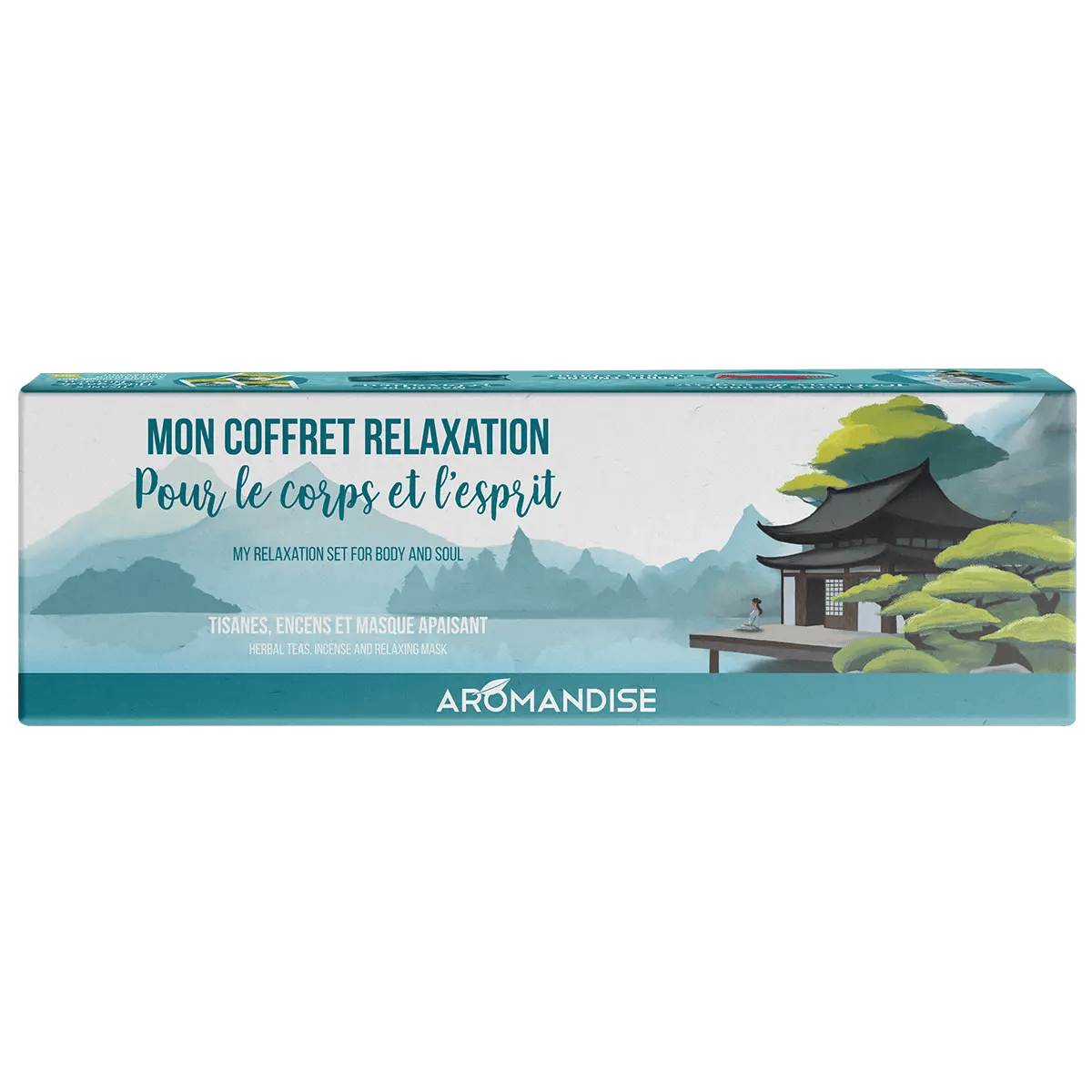 Ajándékcsomag japán füstölőpálcikával, kerámia pálcikatartóval, szempárnával, BIO gyógytea filterekkel